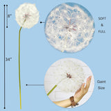 Giant Artificial Dandelion Flower Fake Dandelion Decor For Home (2 Pcs) (White)