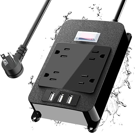 Outdoor Waterproof Power Strip 4 Outlets 3 USB 6 Ft Extension Cord Surge Protector