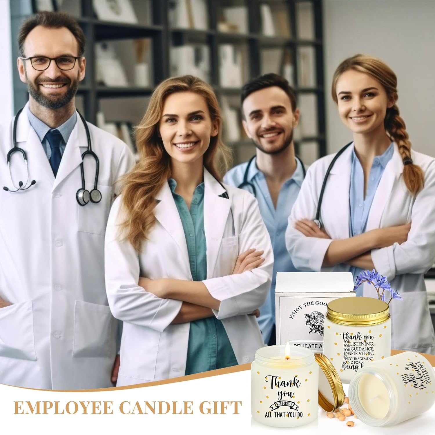 20 Pcs Thank You Candle 3.5 Oz Christmas Employee Appreciation Gifts Bulk Soy Wax Jar Inspirational Candle For Coworkers Team Staff Office Nurse Teacher, 10 Scent(Fresh Scents)