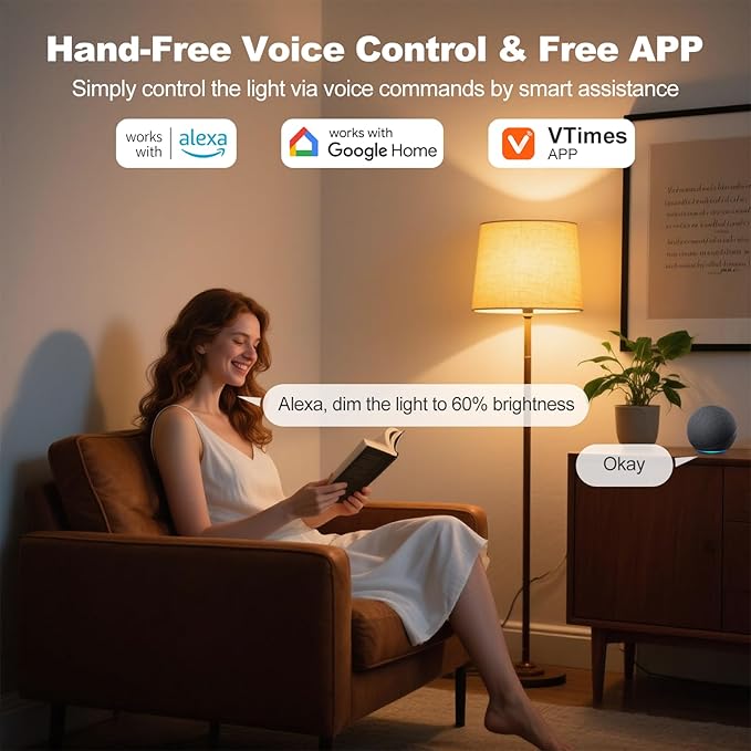 Smart Light Bulbs 4 Pack A19 WiFi Bluetooth RGBCW Color Changing LED Bulbs Alexa Google Compatible
