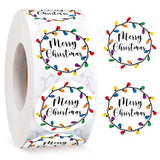 1000 Pcs 1.5 Inch Merry Christmas Sticker For Envelopes Circle Label Holiday Lights Sticker Round Xmas Tag Envelope Seal Decals For Christmas Greeting Card (Black)