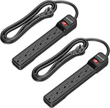 2 Pack Surge Protector Power Strip 6 Outlets 6FT Flat Plug Extension Cord 500J Wall Mount 15A
