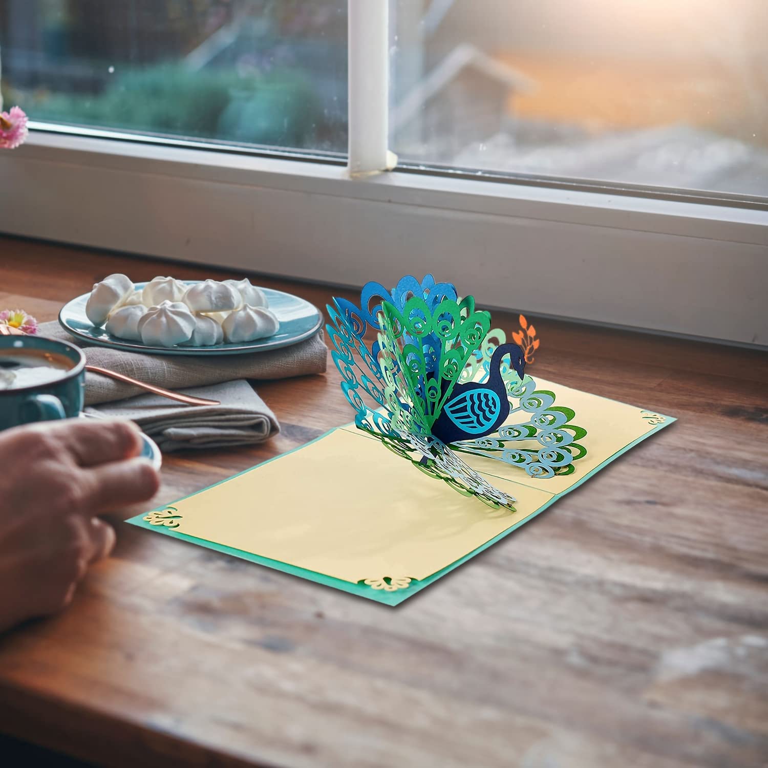 Blue Peacock 3D Popup Card Handcrafted Paper Gift For Mom, Wife Or Nature Lover