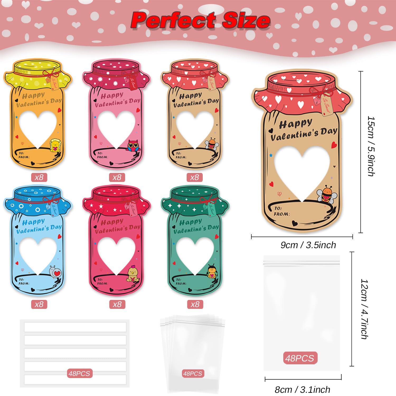 Valentines Day Cards For Kids, 48 Pack Mason Jar Happy Valentine'S Day Cards Bulk, Funny Valentines Exchange Cards For Boys Girls Toddler School Classroom Party Favors