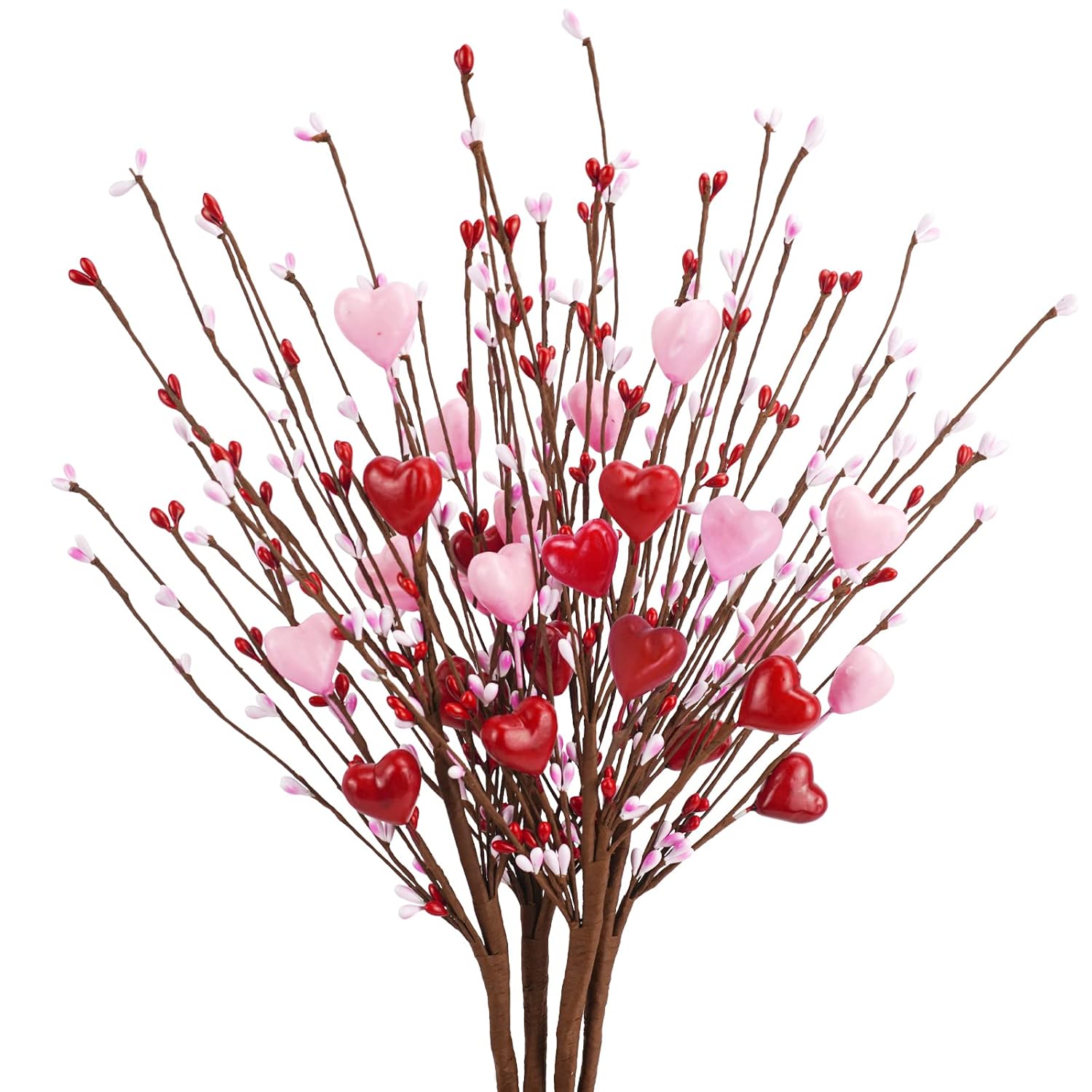 4 Pack Valentine’S Day Picks, 24.4" Heart Shaped Berry Picks Artificial Red Berry Flower Stems Artificial Berries Branches For Valentine’S Day Wedding Anniversary Decor
