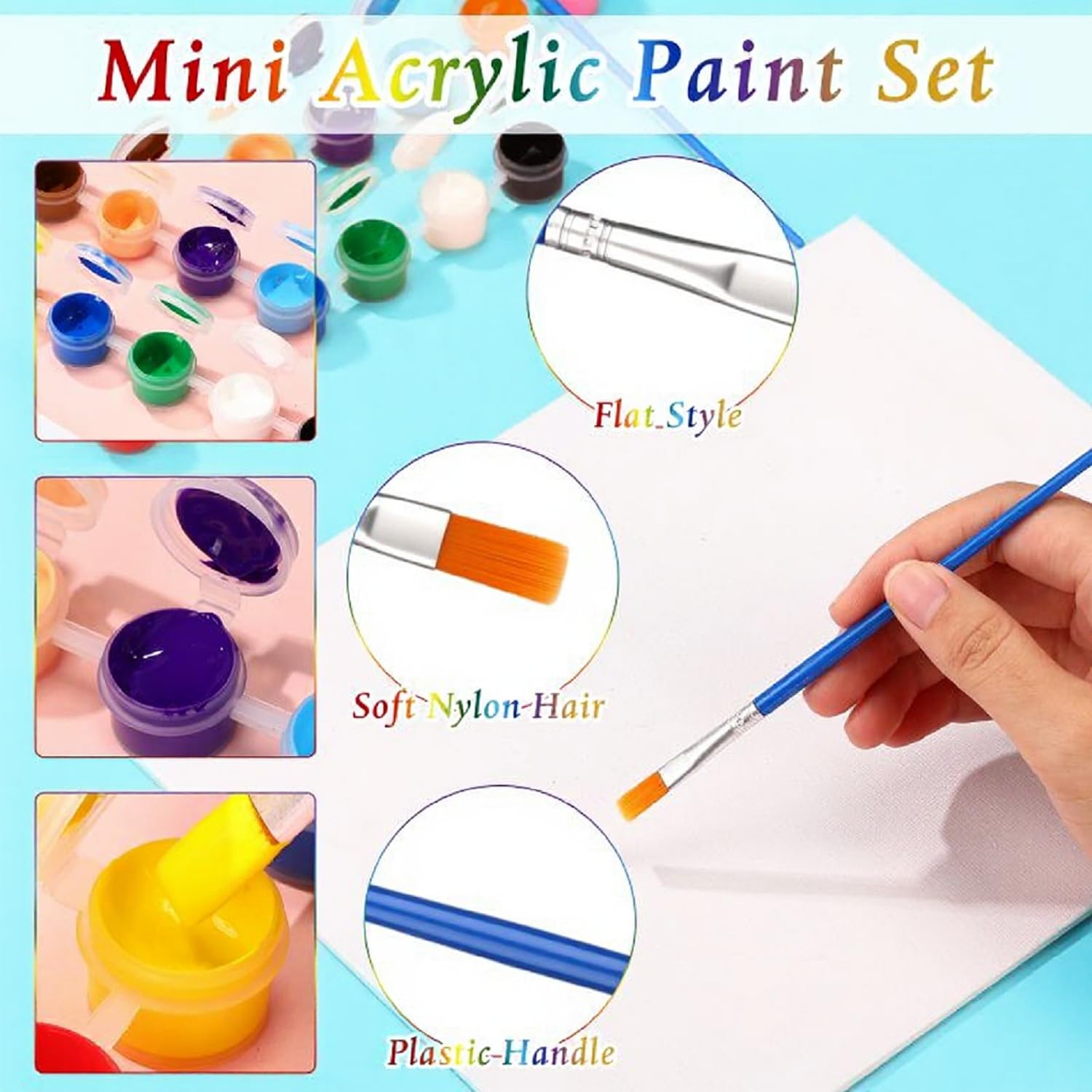 100 Sets Mini Acrylic Paint Set 1400 Pcs 12 Colors Acrylic Painting Strips 100 Flat Brushes 100 Pointed Brushes For Adults Home Birthday Art Craft Party Favors (2Ml)