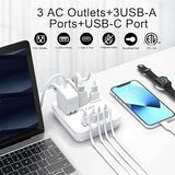 Cruise Ship Power Strip 3 Outlets 4 USB Ports USB C 6FT Extension Cord No Surge White