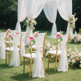 White Chair Sashes With Artificial Flower For Wedding Aisle Decorations,4Pack 6.56 Ft Chiffon Long Chair Draping Fabric Fit To Wedding Aisle Decorations,Rreceptions, Banquets, Churches