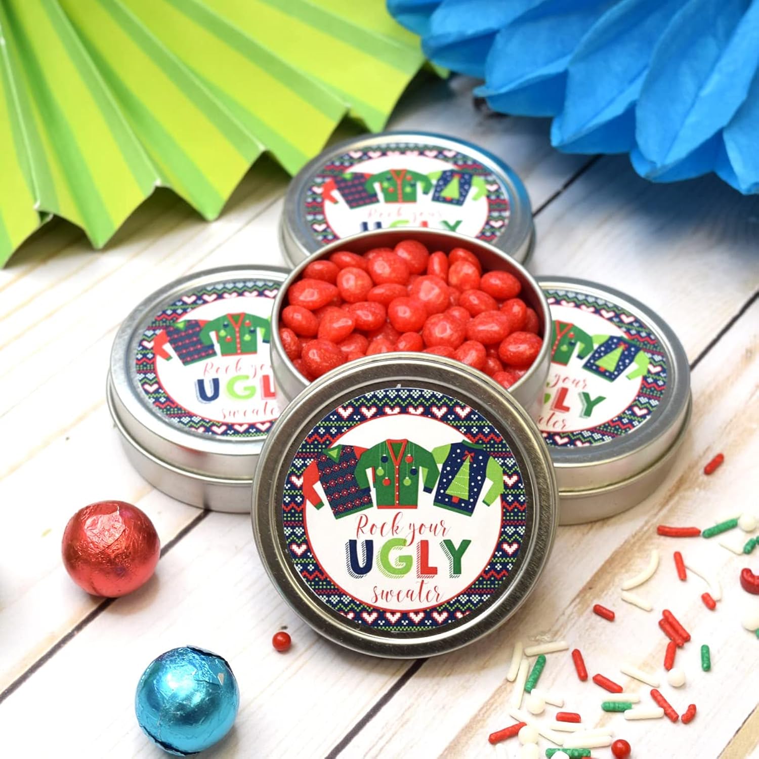 Ugly Sweater Christmas Holiday Thank You Sticker Labels, 40 2" Party Circle Stickers By Amandacreation, Great For Party Favors, Envelope Seals & Goodie Bags