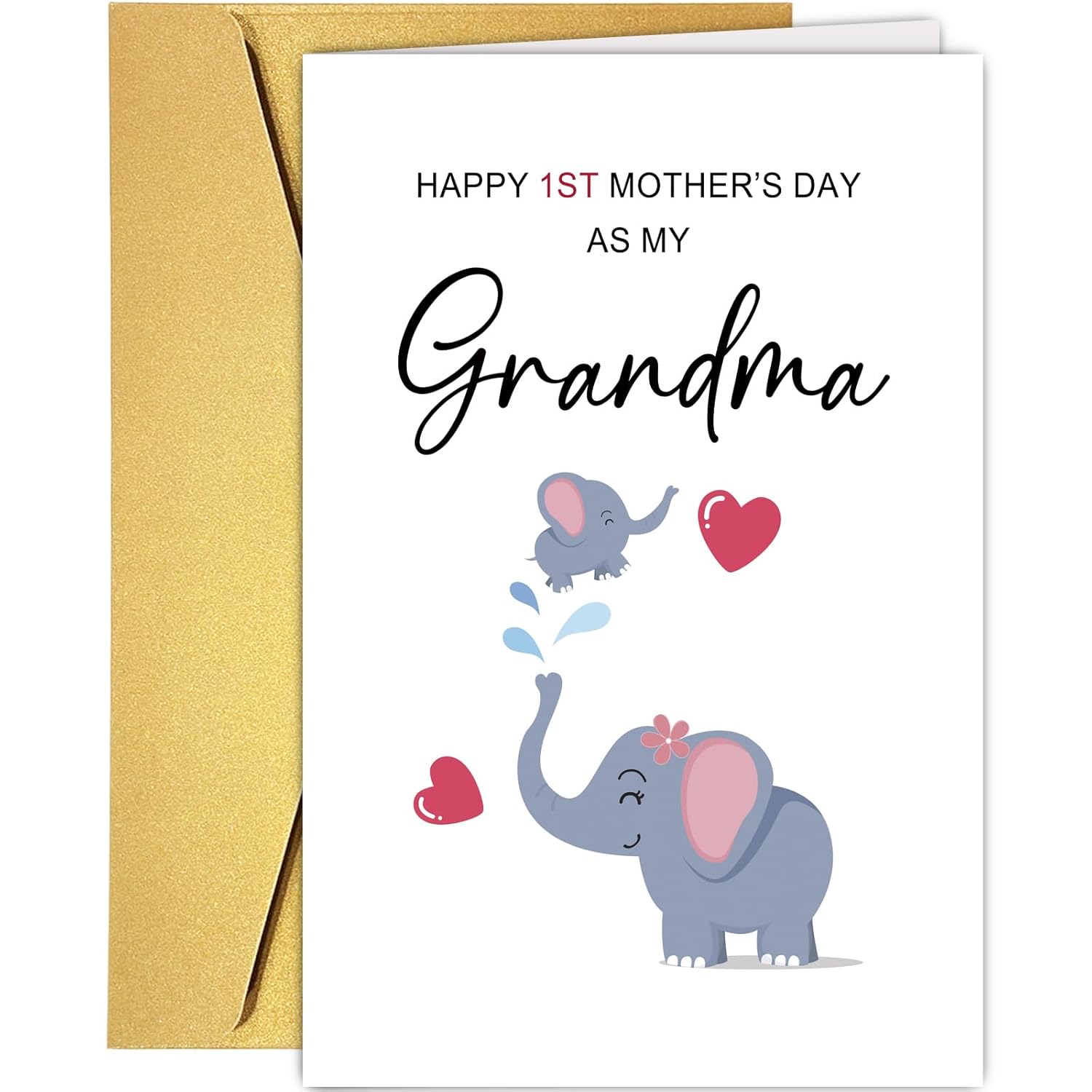 Cute Elephant First Mother'S Day Card For Grandma, Sweet 1St Mothers Day Card From Grandchild, Happy 1St Mother'S Day As My Grandma