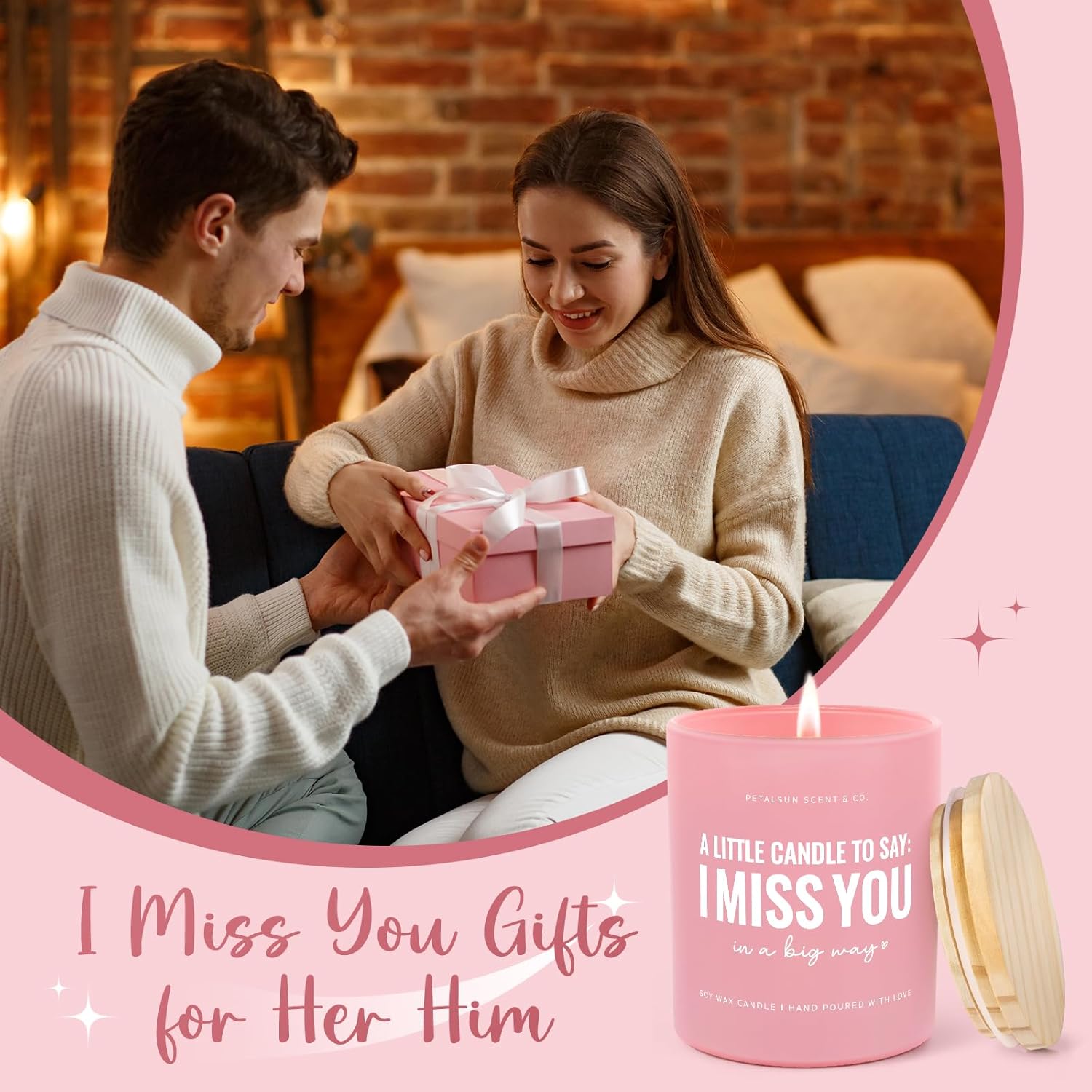 Valentines Day Gifts For Her Girlfriend, Long Distance Relationship Friendship Gifts- I Miss You Candle(10Oz)- Long Distance Gift For Women, Best Friend, Sister, Lavender Vanilla, Pink Jar