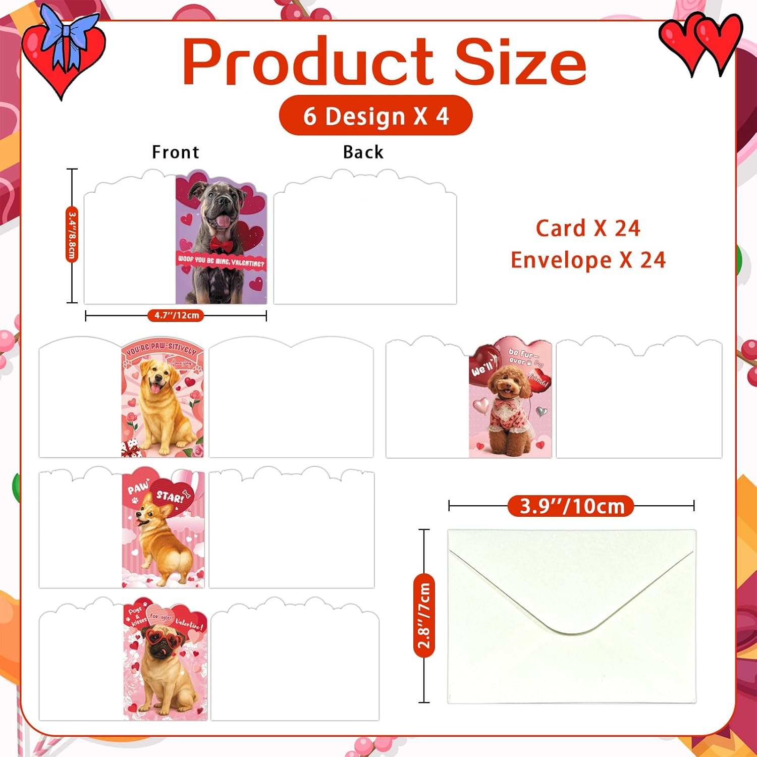 24 Set Dogs Valentine'S Day Cards Mini Valentines Day Cards For Kids School Cute Pet Dog Valentines Cards With Envelopes For Kid Classroom Greeting Cards For Kids Party Classroom Exchange