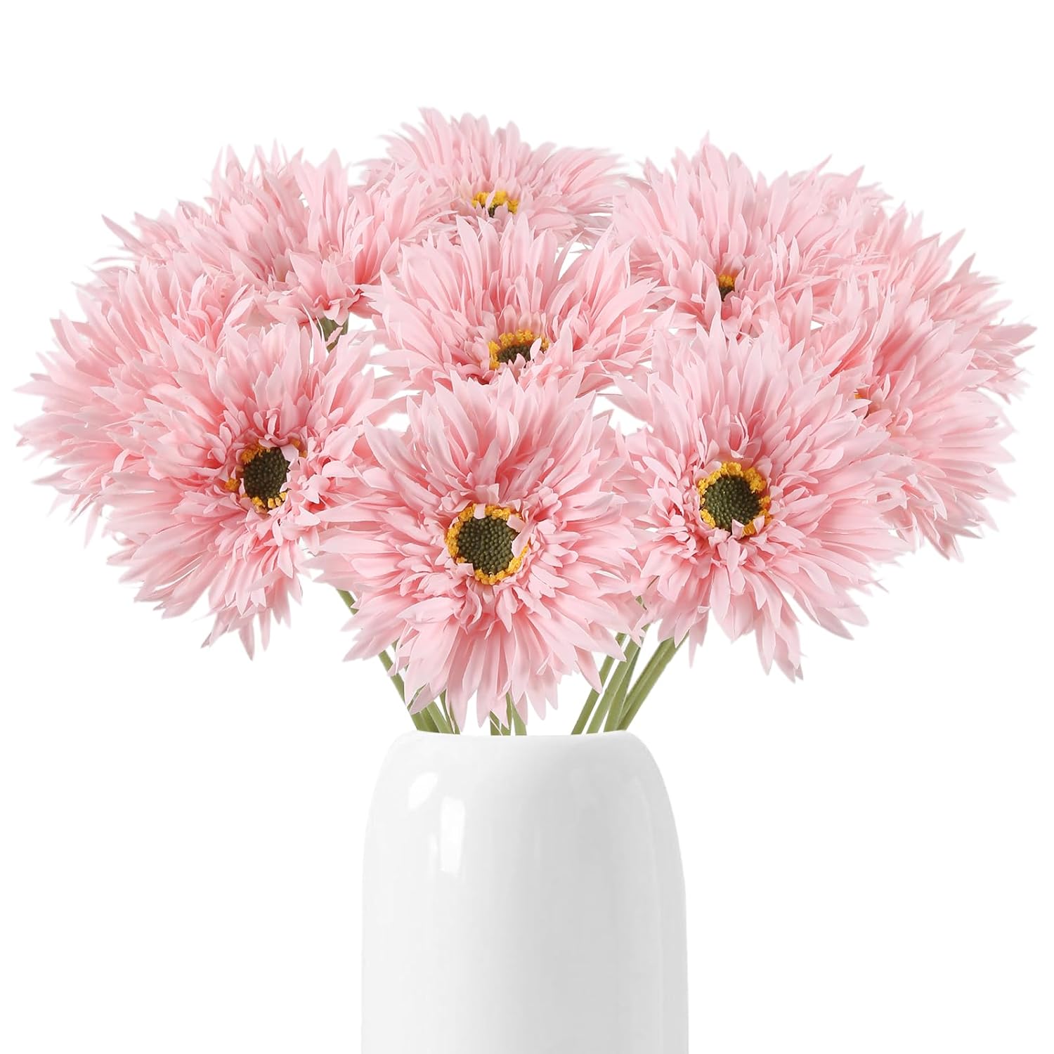 Gerbera Daisy Artificial Flowers 12Pcs Pink Fake Silk Flowers Faux Daisies Bouquet With Stems For Wedding Bouquet Home Party Garden Outdoor Decoration(Pink)