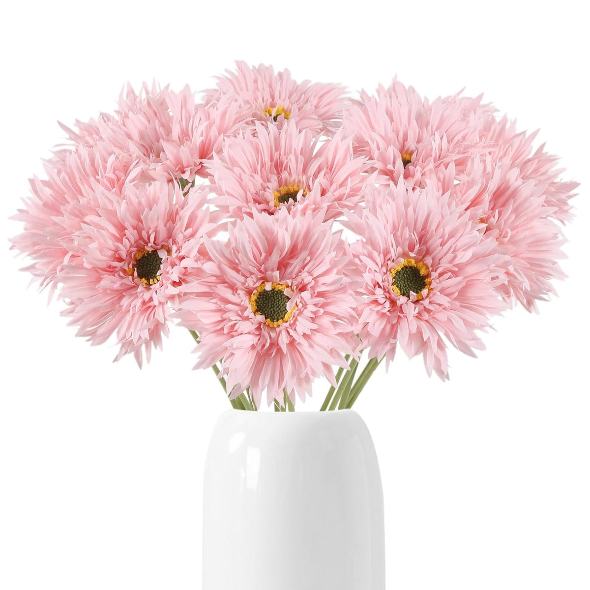 Gerbera Daisy Artificial Flowers 12Pcs Pink Fake Silk Flowers Faux Daisies Bouquet With Stems For Wedding Bouquet Home Party Garden Outdoor Decoration(Pink)