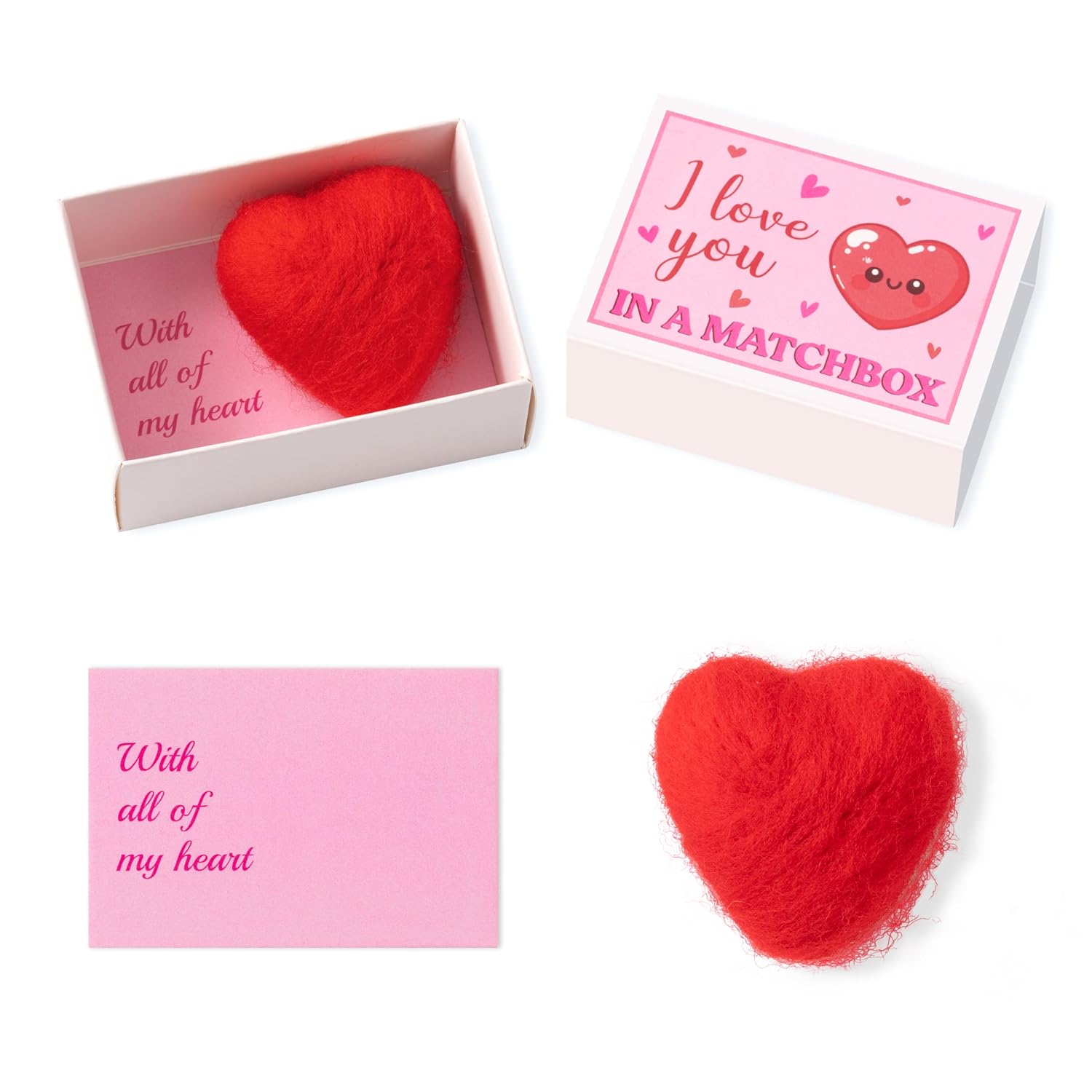 Valentine’S Day I Love You Gift - Valentines In A Matchbox Gift With Wool Felt Mini Heart Love Message Card Unique Valentines Anniversary Present Wedding Holiday Party Supply For Girls Women