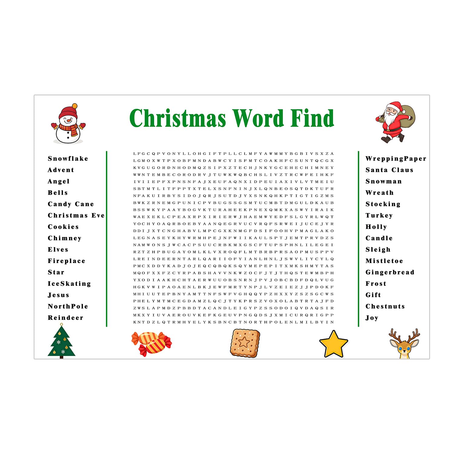 Giant Christmas Word Search Poster - 35.4"X23.6" Wall Game With 30 Words For Family & Office Parties