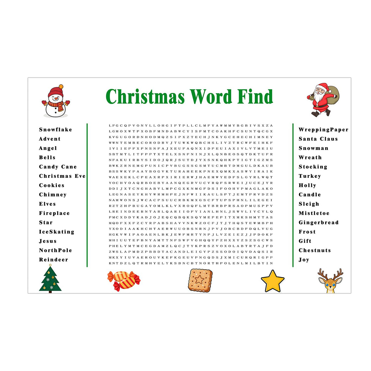 Giant Christmas Word Search Poster - 35.4"X23.6" Wall Game With 30 Words For Family & Office Parties