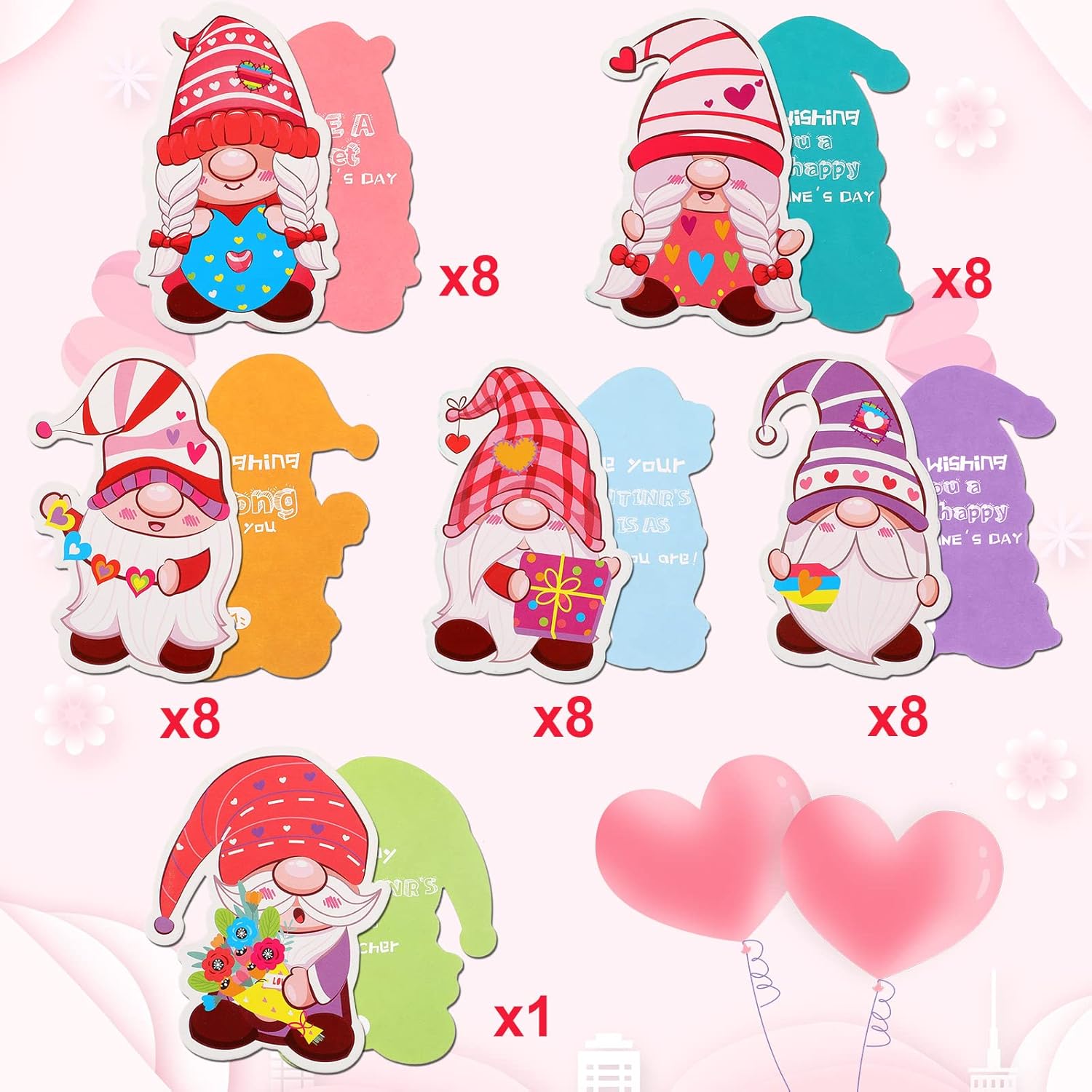 Valentines Day Gnome Cards For Kids Mailboxes For Valentine'S Day Classroom Exchange Gift Party Favors Greeting Birthday Gifts (1 Mailboxes, 40 Valentine Students Cards, 1 Teacher Card)