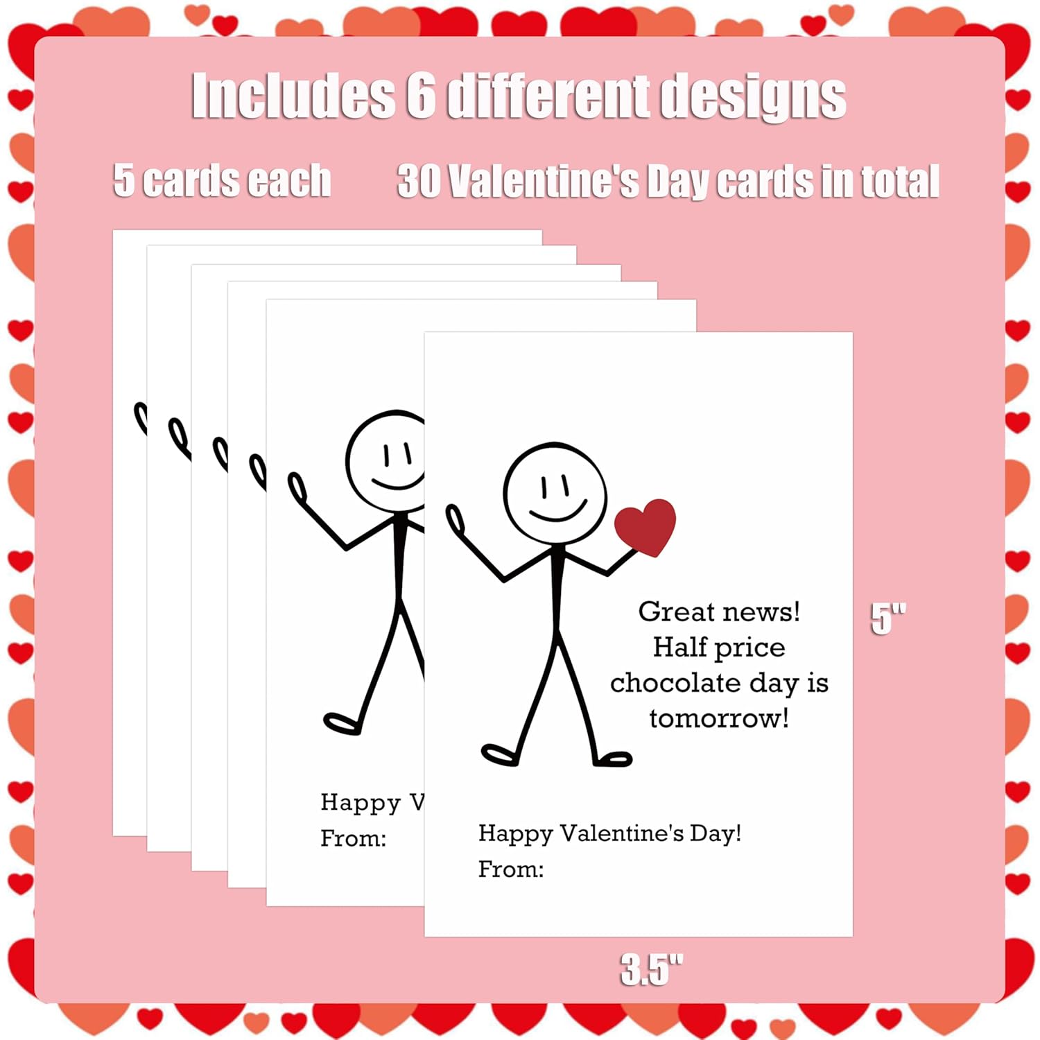 Pack Of 30 The Office Valentines Day Card, 6 Assorted Designs Of Stick Figure Humo Valentine Cards, Valentine'S Day Party Supplies, Office Valentines Day Gifts For Coworkers Employee Manager Boss,3