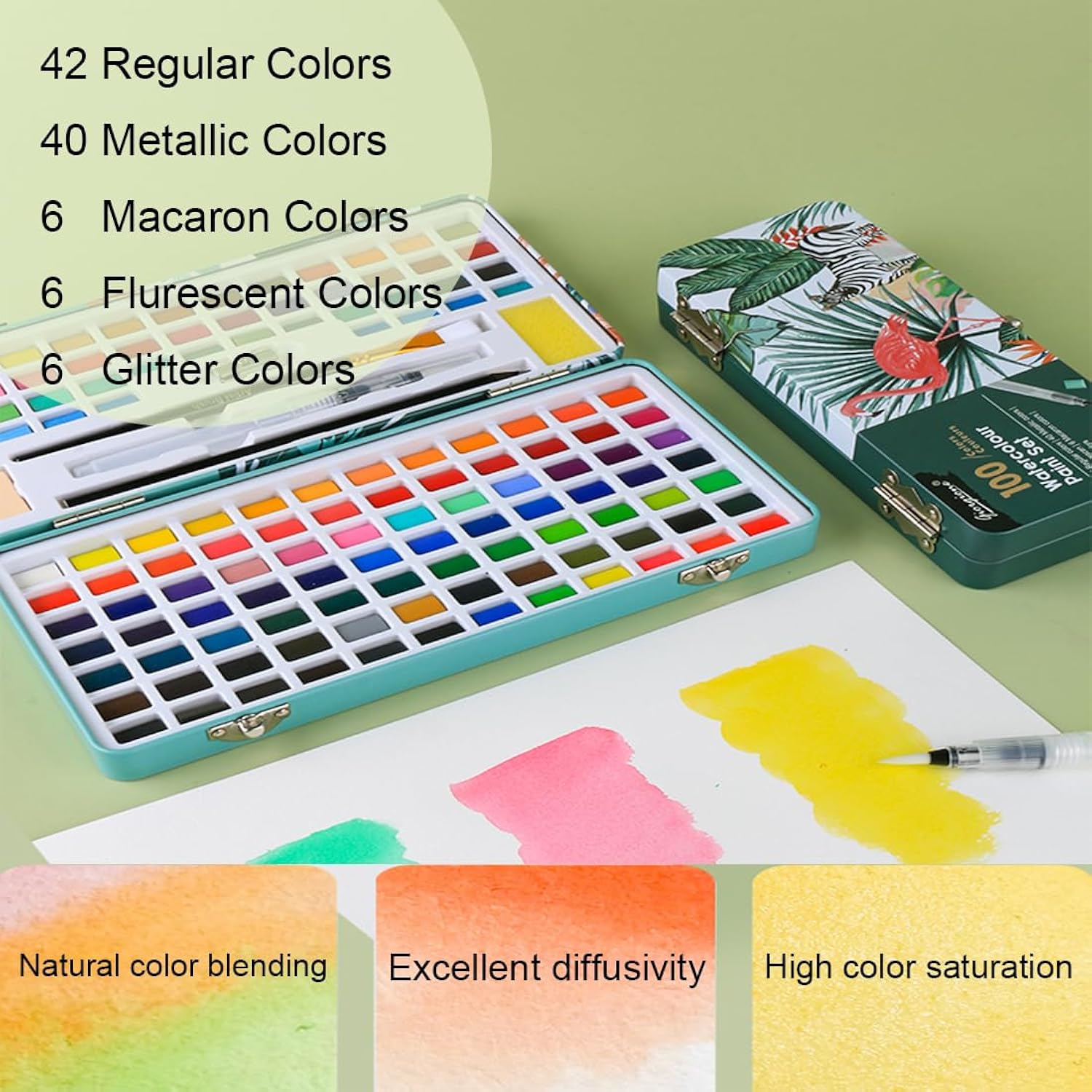 100 Colors Watercolor Paint Set-Portable With Carrying Case,Palette, Brush And Art Supplies. End Of Year Student Gifts; Friend Gifts For Kids; Small Gift Set; 7-Day Sale