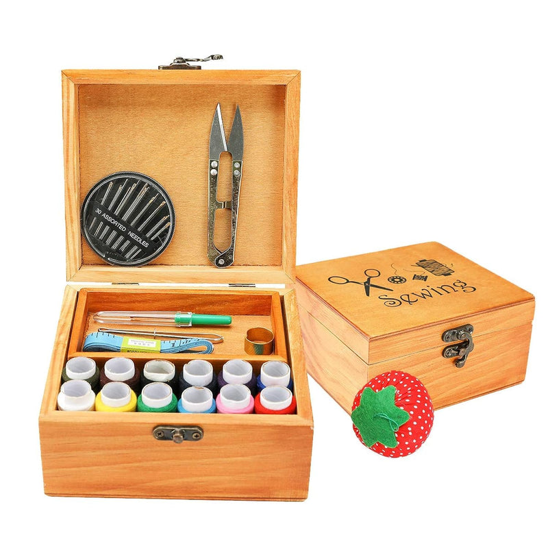 Sewing Kit, Wooden Sewing Kit Box For Adults, Wooden Sewing Basket With Access