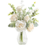 Artificial Flowers With Vase,White Silk Roses And Fake Plant Eucalyptus In Vase,Faux Flower Arrangement With Vase Suitable For Home Office Decoration, Living Room And Dining Table Centerpiece