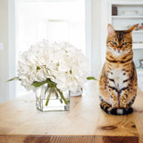 Luxury Pu Fake Flowers In Vase With Faux Water, White Real Touch Hydrangea Artificial Flowers With Glass Vase For Office Home Dining Room Centerpiece Table Decorations