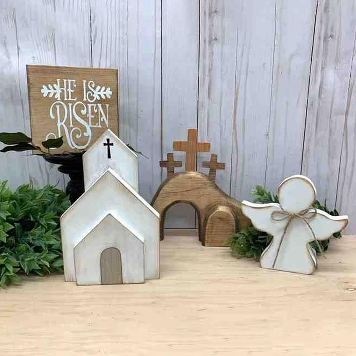 Jesus Tomb-Easter Tray Bundle Kit, Easter Tiered Tray Decor - 4 Pcs Wooden Easter Decoration, Farmhouse Rustic Tiered Tray Decor For Home Table