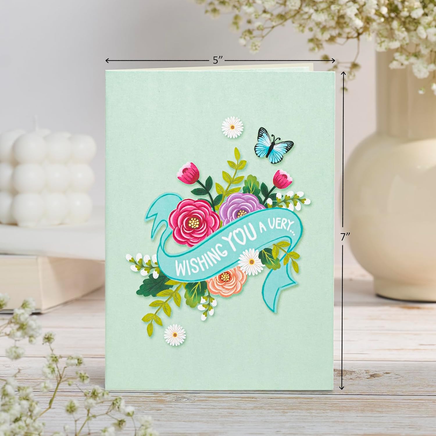 Happy Birthday Pop Up Card, Flowers And Butterflies, Floral 3D Greeting Card, Gift For Mom, Sister, Women, Grandma, Stepmother, Aunt, Daughter, 5X7 - Includes Envelope And Message Note