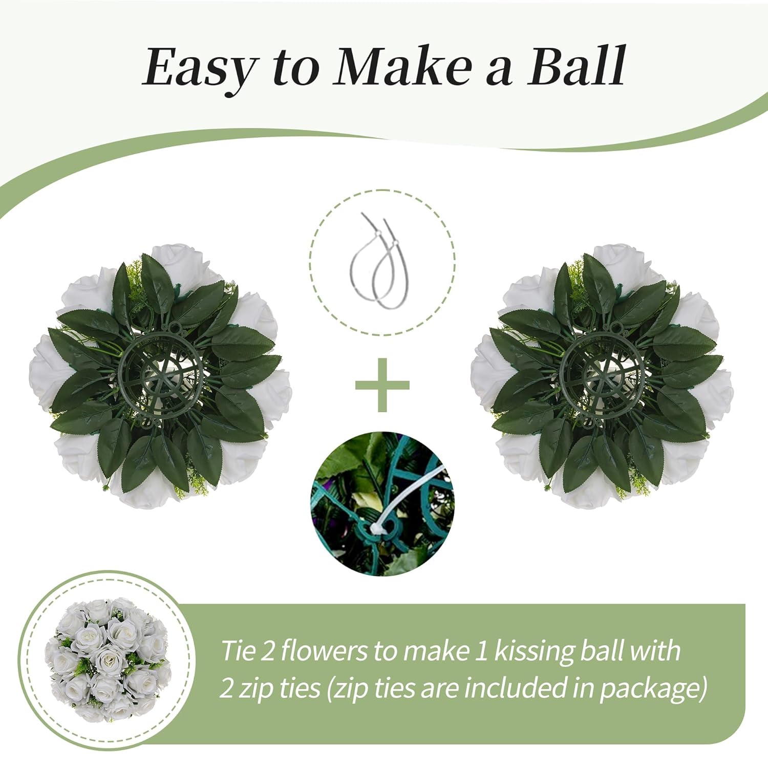 White Flower Balls For Centerpieces: 2Pc 11.8 Inch Artificial Rose Floral Arrangement Bouquet Wedding Dinning Table Decoration - Easy Use Kissing Ball For Home Party Baby Shower Decor