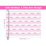 13Th Birthday Wrapping Paper Roll - Mini Roll - 17 Inch X 16.5 Feet - Pink Bow Wrapping Paper For Girls Birthday, Baby Shower, Party