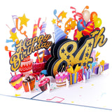 3D Pop Up Happy 84Th Birthday Card – Blue Design With Glitter Numbers, Balloons, Cakes & Gifts – Unique Bday Card For Dad, Mom, Husband, Wife, Man Or Woman – 5" X 7"