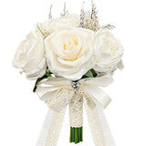 8.5 Inches Wedding Bouquet Cream Artificial Flower Bouquet 15 Faux Roses For Bride Wedding Marriage Proposal Party Church Decoration