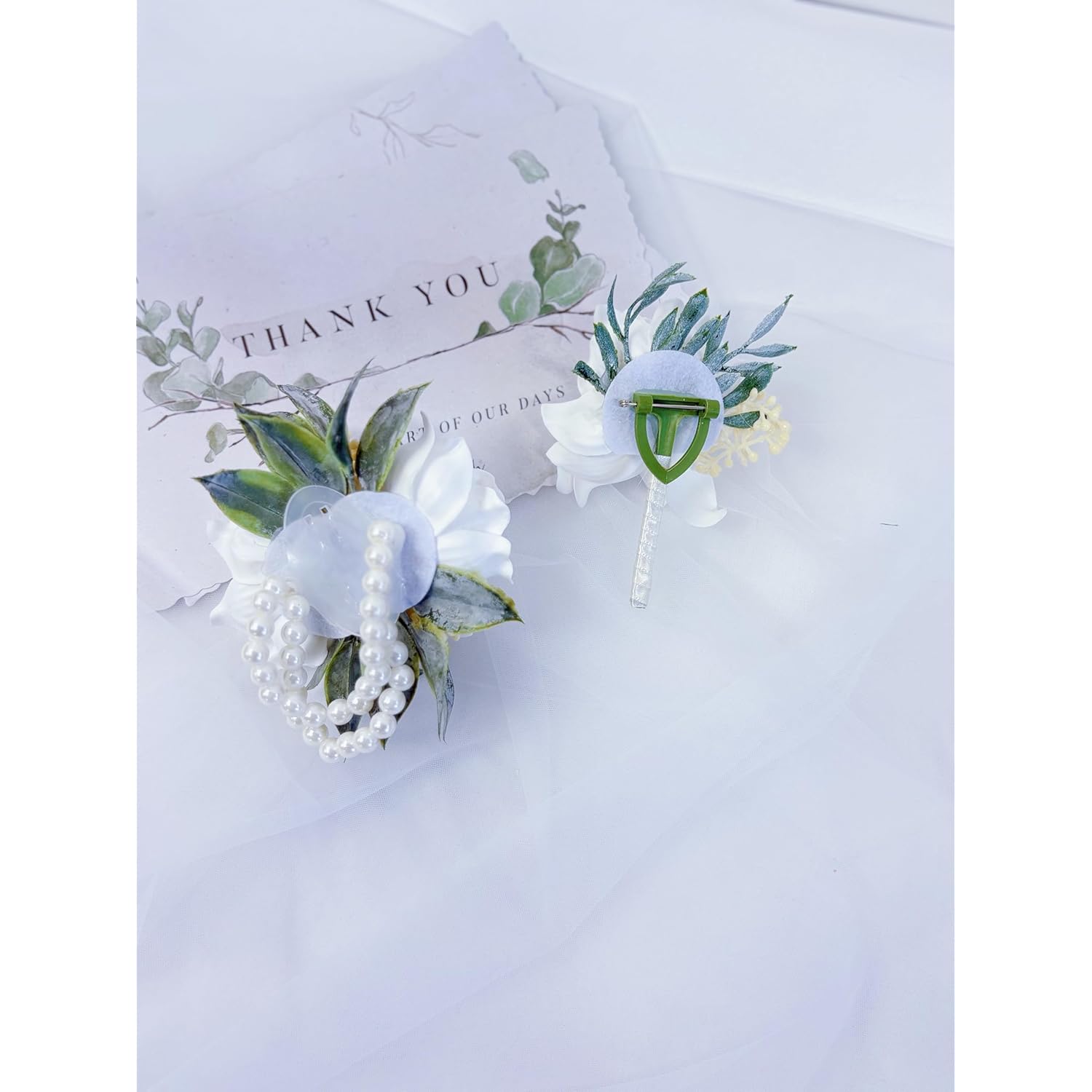 Ting & Cecilly White Corsage And Boutonniere Set For Wedding Flower Accessories Prom Suit Decorations (White)