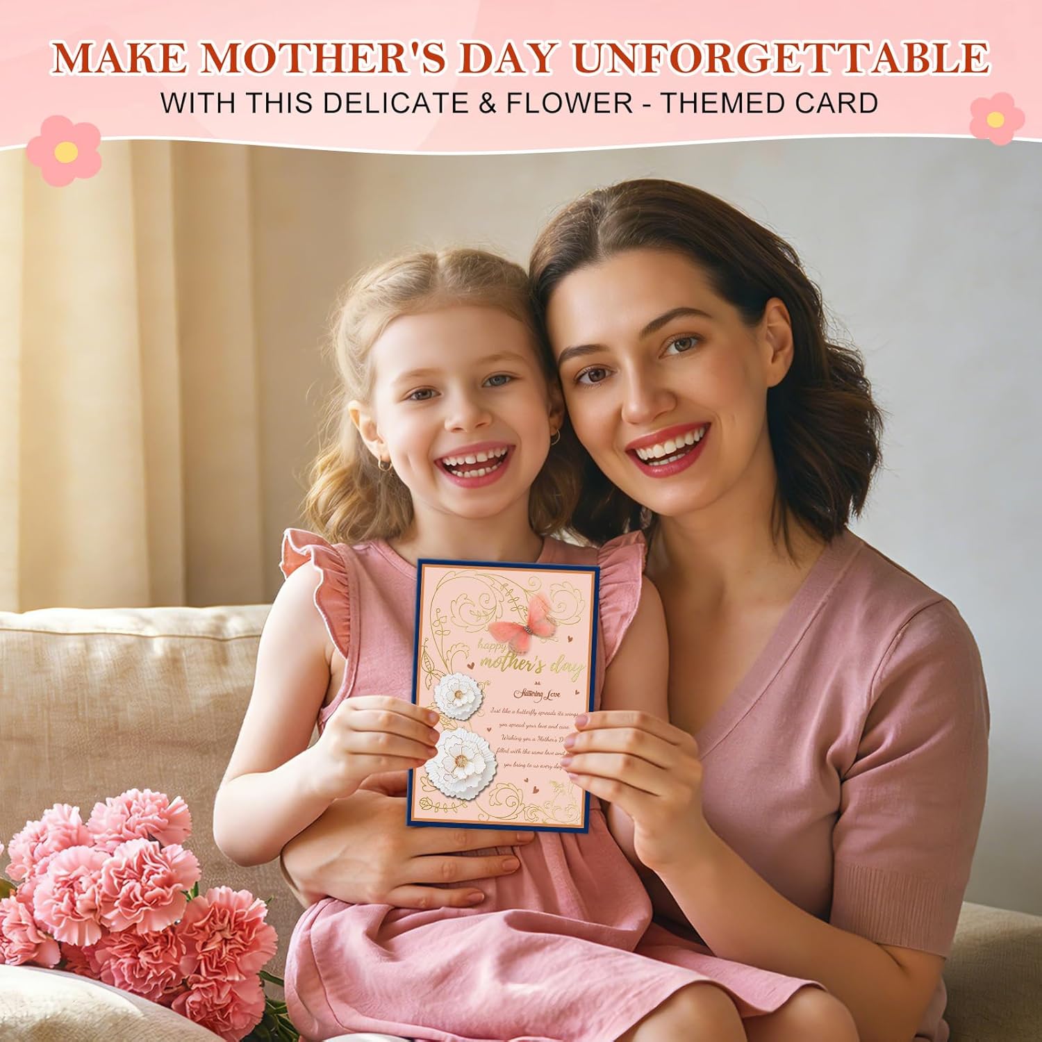Mothers Day Card For Wife - 5.5"X8" 3D Flower Butterfly Mothers Day Card With Envelope Golden Foil Design Best Gifts For Mom Sister Best Friend Grandma Wife