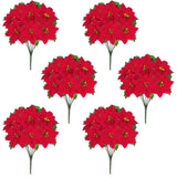 Christmas Decorations - 6 Pack Poinsettias Artificial Christmas Flowers, Fake Red Velvet Artificial Poinsettias Flowers For Christmas Tree Home Party Porch Yard Indoor Outdoor Decor