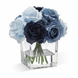 Rose Artificial Flowers In Vase With Faux Water, Silk Rose Table Centerpieces For Home Coffee Table Decor, Fake Roses Flower Arrangements For Office Hotel Lavatory Decor (Blue)