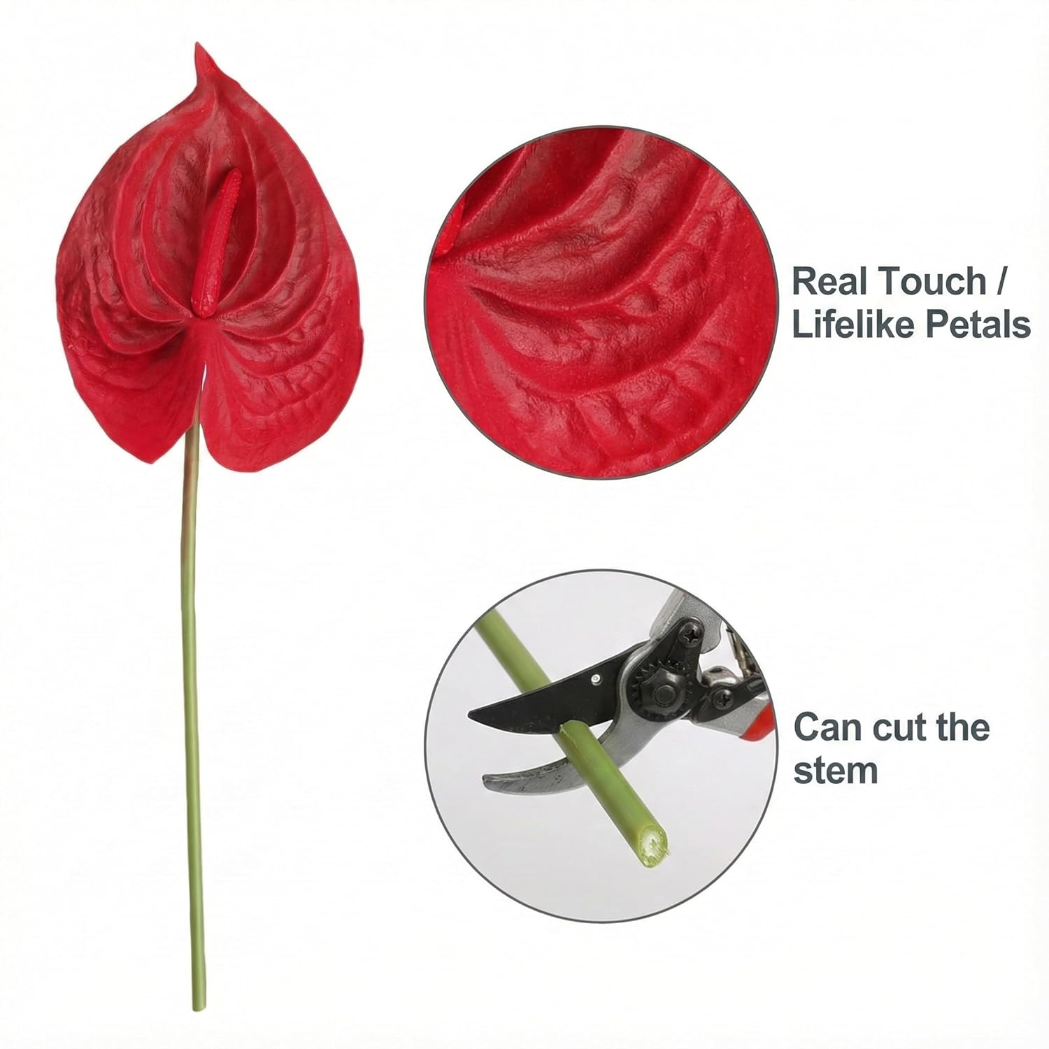 Artificial Anthurium Flowers 8 Pack 21 Inch Red – Real Touch Faux Flowers For Home Decor, Tabletop Centerpieces, Floral & Wedding Arrangements