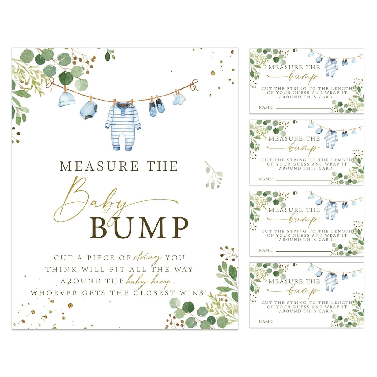 Baby Shower Games 50Pcs Eucalyptus Leaves Measure The Baby Bump Cards With Sign How Big Is Mommy'S Belly Game Cards For Party Favor Supplies