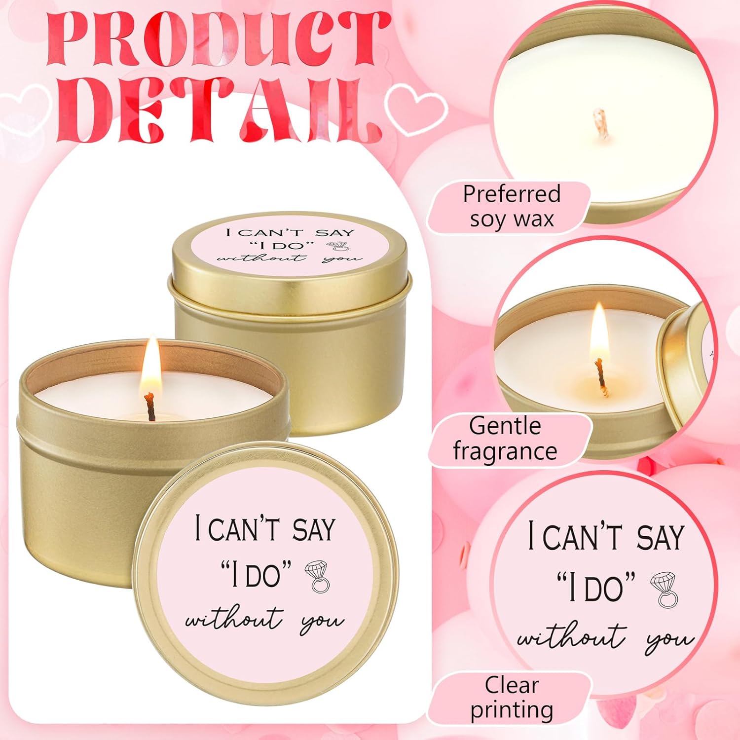 8 Pcs Bridesmaid Proposal Gifts I Can'T Say I Do Without You Candles Gifts Natural Soy Wax Candles For Bridesmaid Wedding(Classic,Pink)