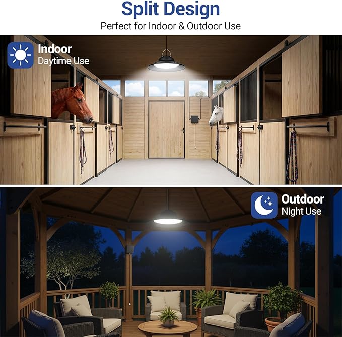 Solar Shed Light 2000LM Indoor Outdoor Pendant Light with Pull String IP65 Waterproof