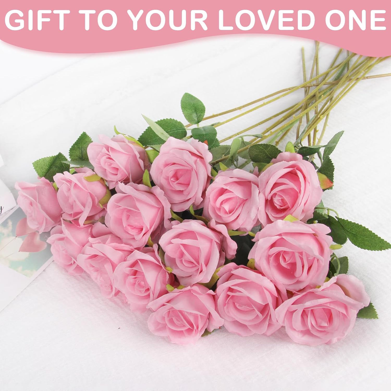 36Pcs Fake Roses Artificial Silk Flowers Artificial Roses With Long Stems - Pink Roses Faux Silk Roses Bulk, Realistic Roses Bouquet For Home Wedding Centerpieces Decoration Party Decor