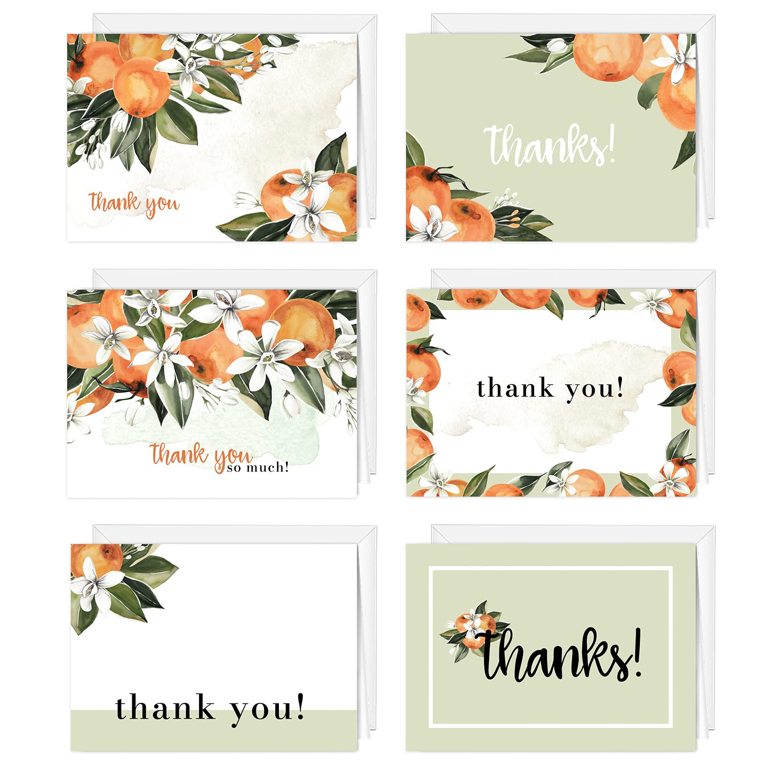 Little Cutie Thank You Greeting Cards / 24 Clementine Baby Shower Gratitude Note Cards With White Envelopes / 6 Adorable Little Cuties Fruit Thanks Designs / 3 1/2" X 4 7/8" Citrus Appreciation Cards