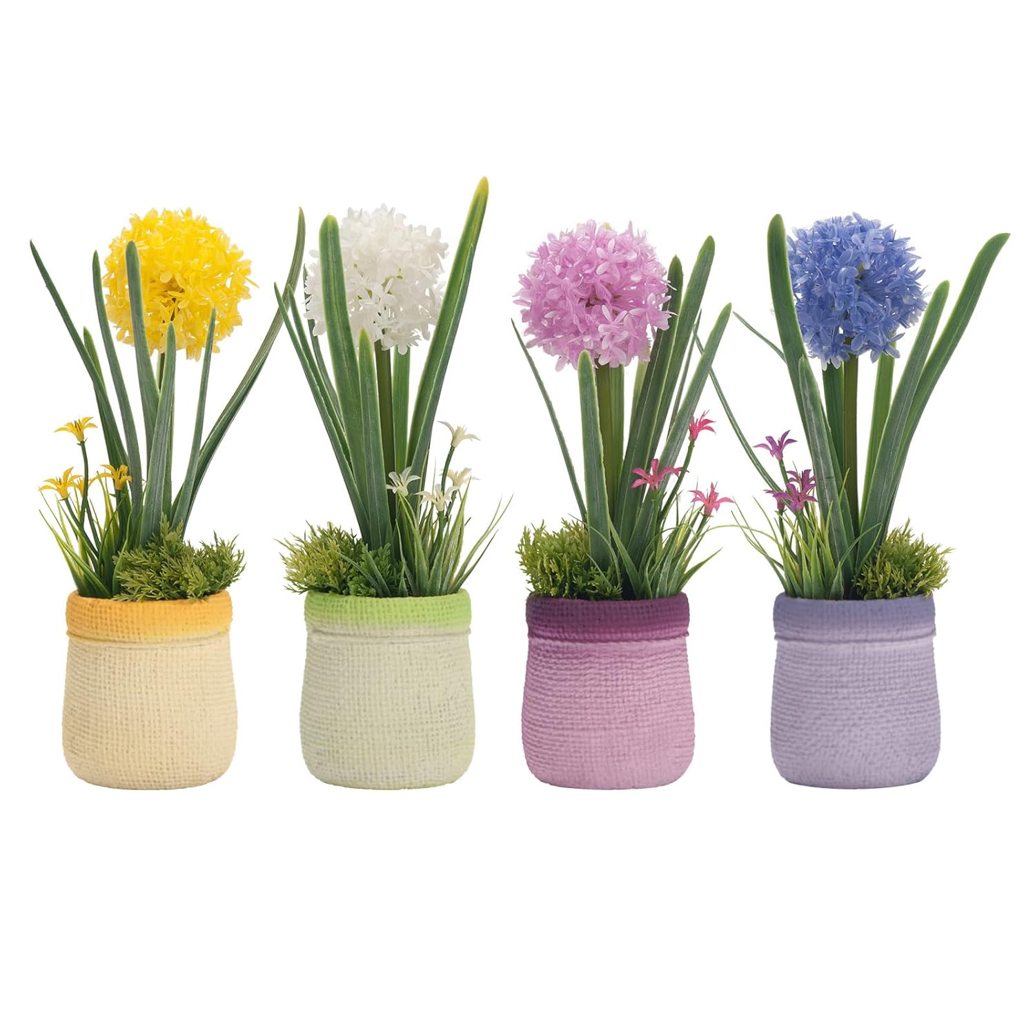 4Pcs Fake Flowers In Vase, Babys Breath Artificial Flowers Indoor, Fake Potted Plants, Hydrangeas, Desk Plants For Home Indoor Bathroom Kitchen Shelf Office Decor(Plastic Vase)