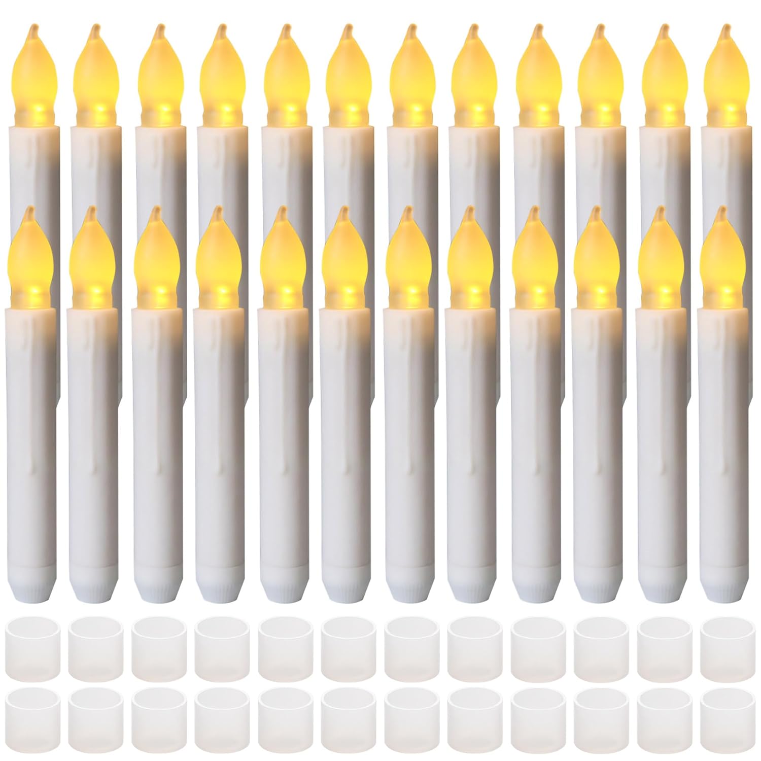 24 Pack Halloween Hanging Floating Led Taper Candles Battery Operated, Flameless Flickering Electric Fake Tapered Candles Bulk For Window Chandelier Christmas Table Home Party Decorations