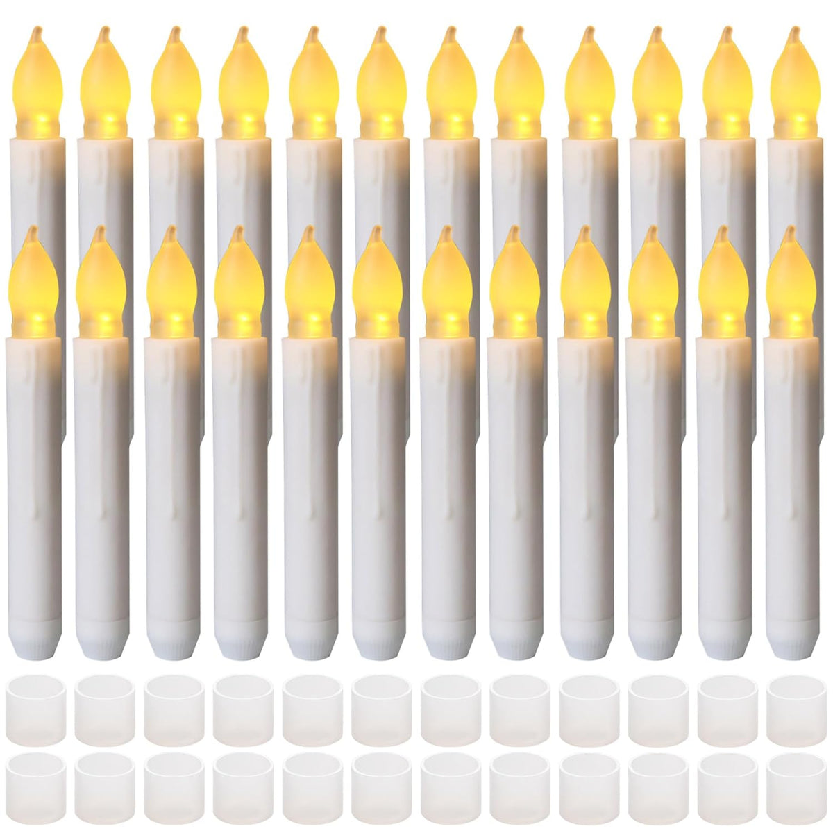 24 Pack Halloween Hanging Floating Led Taper Candles Battery Operated, Flameless Flickering Electric Fake Tapered Candles Bulk For Window Chandelier Christmas Table Home Party Decorations