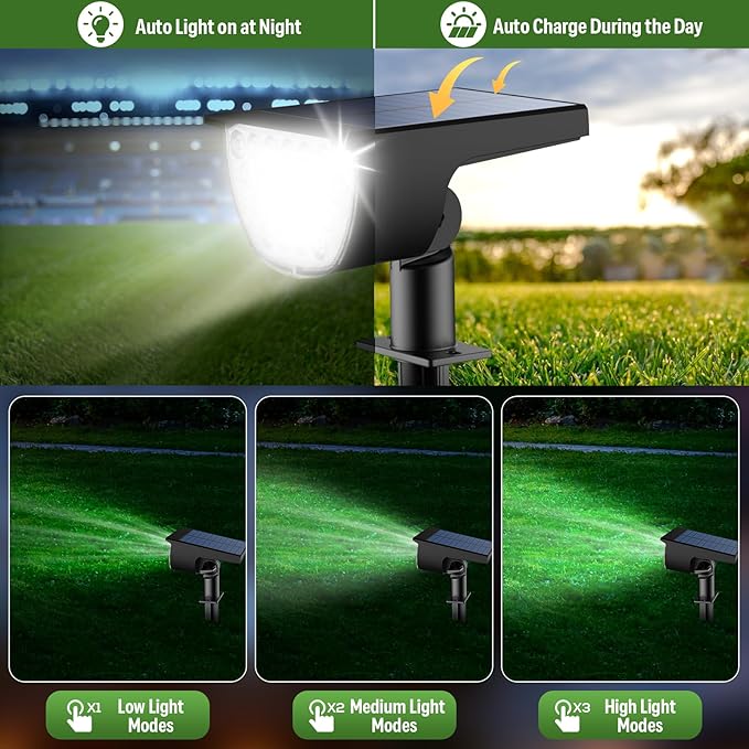 4 Pack 76 LED Solar Spot Lights IP65 Waterproof Cool White Landscape Pathway Lights