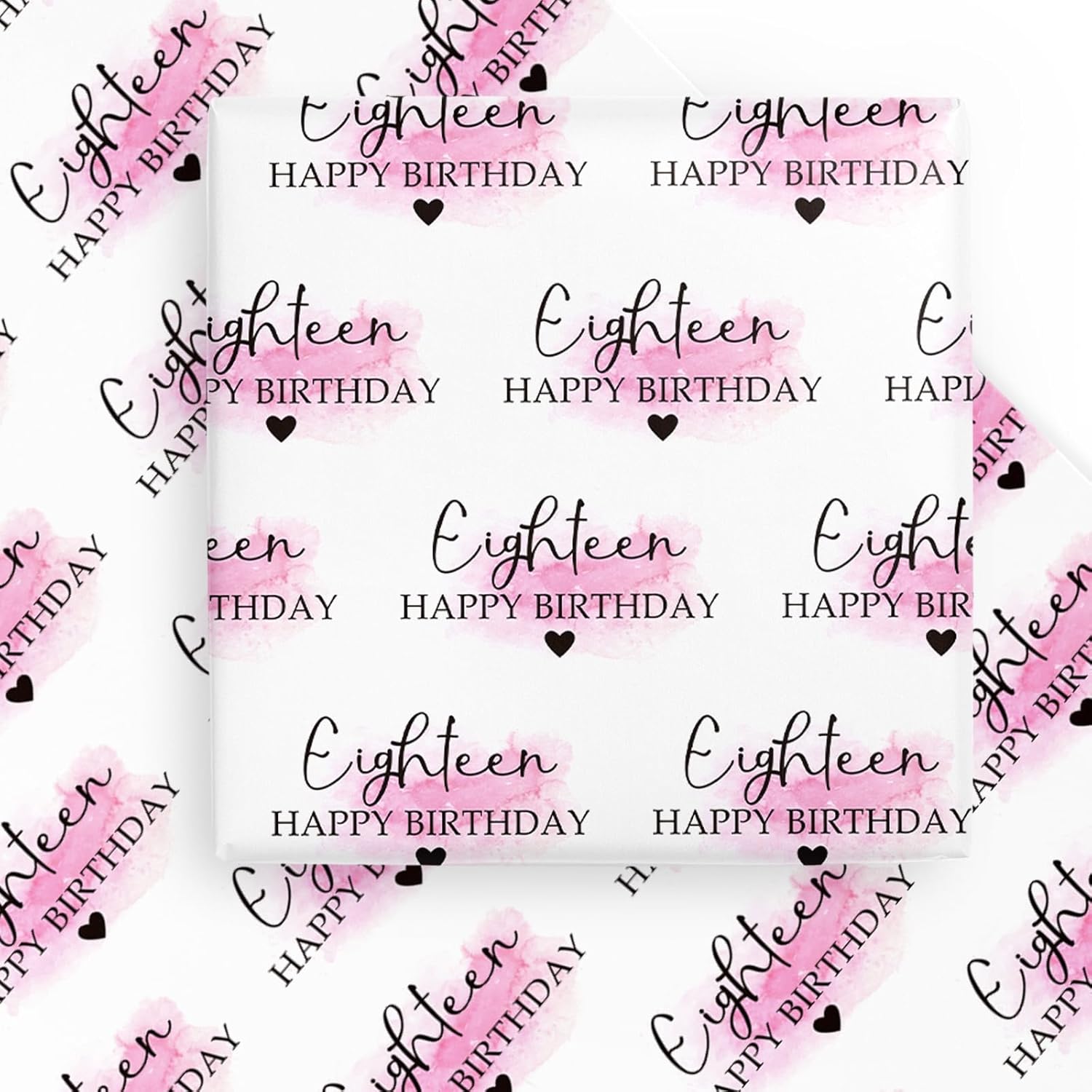 18Th Birthday Wrapping Paper Sheet - 6 Sheets Blusher And Eighteen Happy Birthday Design Folded Flat For Girl Bday, Party - 19.7 Inch X 27.5 Inch Per Sheet