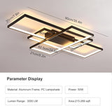 35.4 Inch Modern LED Ceiling Light Black 3 Rectangle Dimmable Remote Fixture