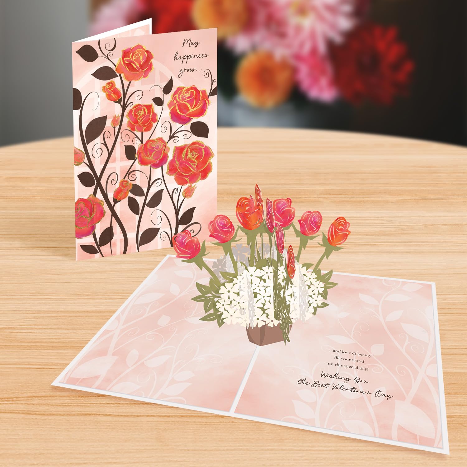 , Valentine’S Day Pop-Up Greeting Card – Growing Roses Design With 3D Red Rose Bouquet, Card For Friends, Family And Special Someones (1 Card With Envelope)